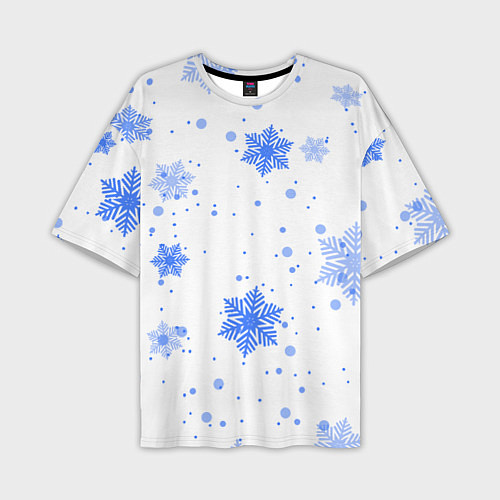 Мужская футболка оверсайз Голубые снежинки падают / 3D-принт – фото 1