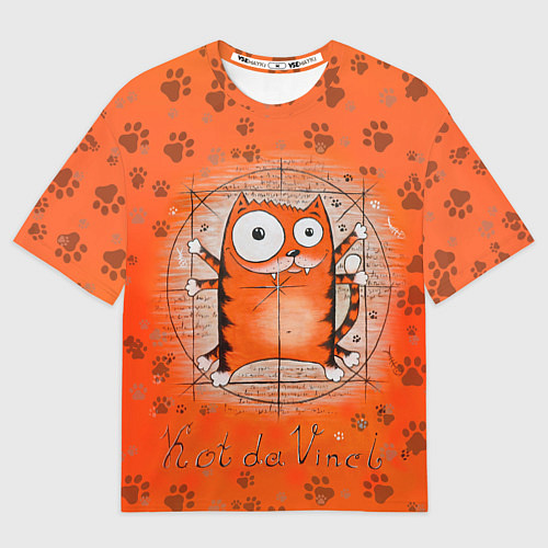 Мужская футболка оверсайз Kot da Vinci / 3D-принт – фото 1