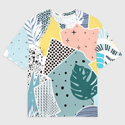 Мужская футболка оверсайз Абстрактный узор с пальмовыми листами и геометрией