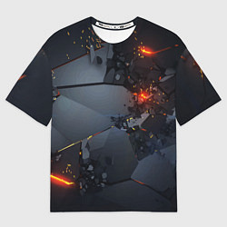 Мужская футболка оверсайз НЕОНОВЫЙ ВЗРЫВ ПЛИТЫ, ОБЛОМКИ NEON EXPLOSION