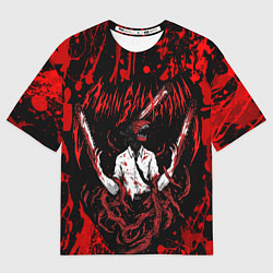 Мужская футболка оверсайз Человек бензопила в крови Chainsaw Man