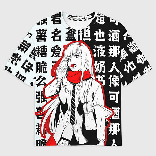 Мужская футболка оверсайз ZERO TWO с чупачупсом на Иероглифах Любимый во фра / 3D-принт – фото 1