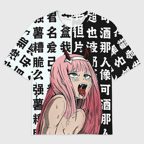 Мужская футболка оверсайз AHEGAO ZERO TWO Зеро ту ахегао / 3D-принт – фото 1