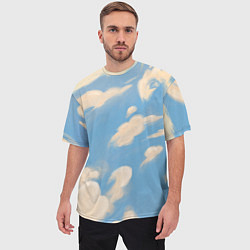 Футболка оверсайз мужская Рисунок голубого неба с облаками маслом, цвет: 3D-принт — фото 2