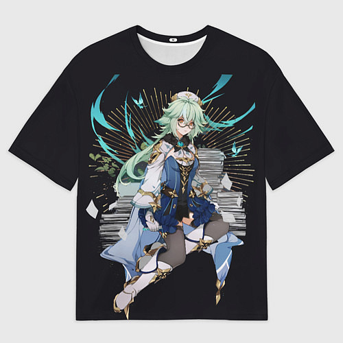 Мужская футболка оверсайз Сахароза Сухроза с книгами Геншин Импакт Sucrose / 3D-принт – фото 1