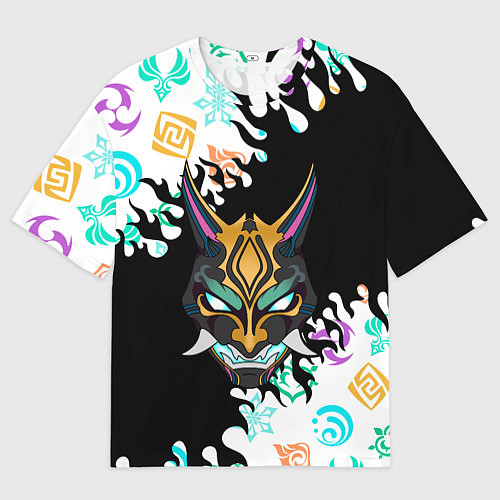 Мужская футболка оверсайз Genshin Impact - Пламя Маска Сяо / 3D-принт – фото 1