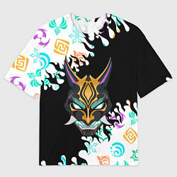 Мужская футболка оверсайз Genshin Impact - Пламя Маска Сяо