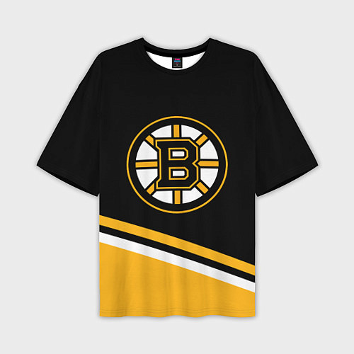 Мужская футболка оверсайз Бостон Брюинз, Boston Bruins Диагональные полосы / 3D-принт – фото 1