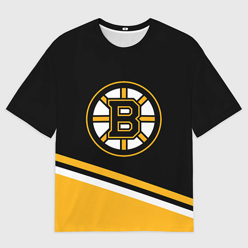 Мужская футболка оверсайз Бостон Брюинз, Boston Bruins Диагональные полосы / 3D-принт – фото 1