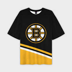 Футболка оверсайз мужская Бостон Брюинз, Boston Bruins Диагональные полосы, цвет: 3D-принт