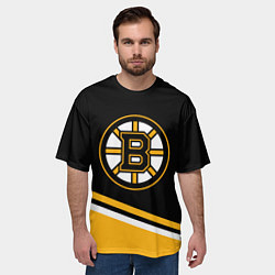 Футболка оверсайз мужская Бостон Брюинз, Boston Bruins Диагональные полосы, цвет: 3D-принт — фото 2