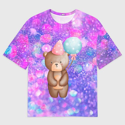 Мужская футболка оверсайз День Рождения - Медвежонок с шариками / 3D-принт – фото 1