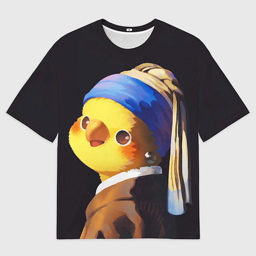 Мужская футболка оверсайз ПОПУГАЙ С жемчужной Сережкой / 3D-принт – фото 1