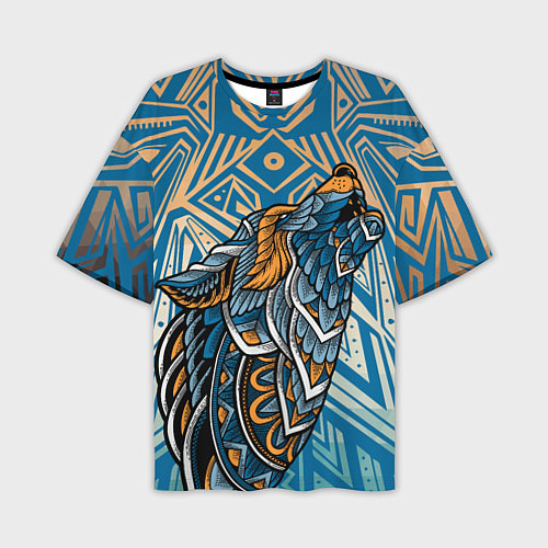 Мужская футболка оверсайз Синий волк в графике / 3D-принт – фото 1