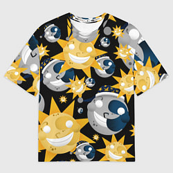 Футболка оверсайз мужская Солнце и Луна из FNAF Security Breach Паттерн, цвет: 3D-принт
