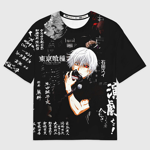 Мужская футболка оверсайз Токийский Гуль на фоне Иероглифов Tokyo Ghoul / 3D-принт – фото 1