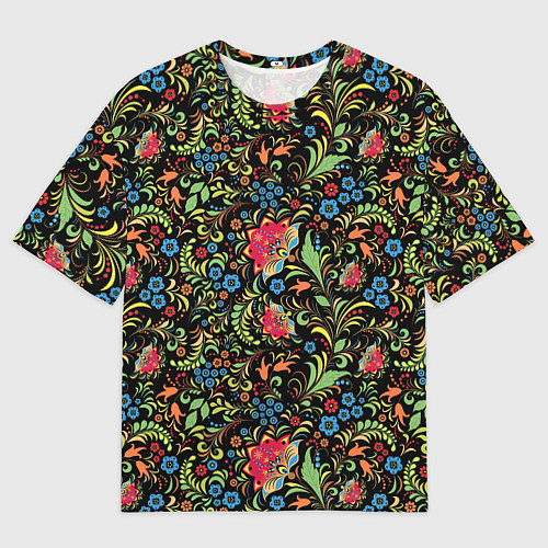 Мужская футболка оверсайз Цветочный Узор хохлома / 3D-принт – фото 1