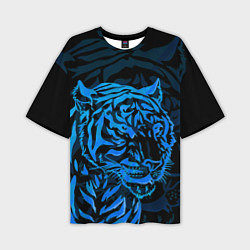 Футболка оверсайз мужская Голубой тигр Blue, цвет: 3D-принт