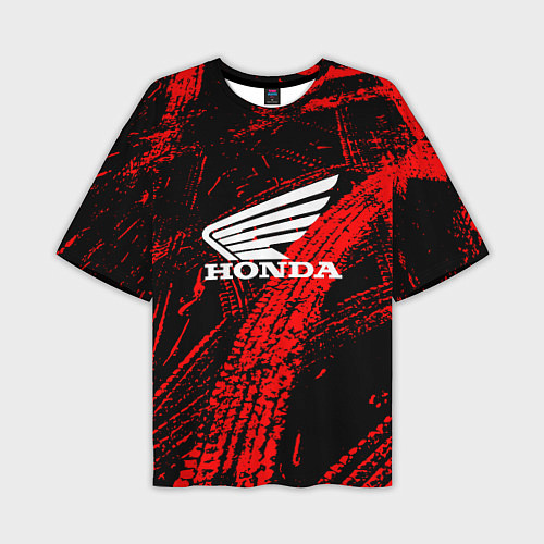 Мужская футболка оверсайз Honda следы от шин / 3D-принт – фото 1