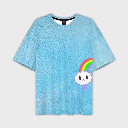 Мужская футболка оверсайз Облачко на голубом мехе с радугой парная / 3D-принт – фото 1
