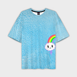 Мужская футболка оверсайз Облачко на голубом мехе с радугой парная