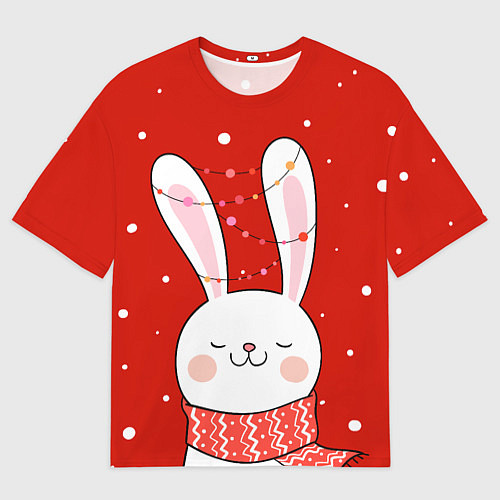 Мужская футболка оверсайз ЗАЙКА И СНЕЖИНКИ / 3D-принт – фото 1