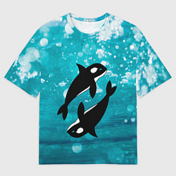 Мужская футболка оверсайз Кит косатка в океане