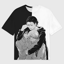 Футболка оверсайз мужская Все вместе Эрен Микаса и Армин Атака титанов, цвет: 3D-принт