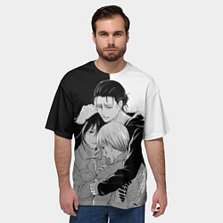 Футболка оверсайз мужская Все вместе Эрен Микаса и Армин Атака титанов, цвет: 3D-принт — фото 2