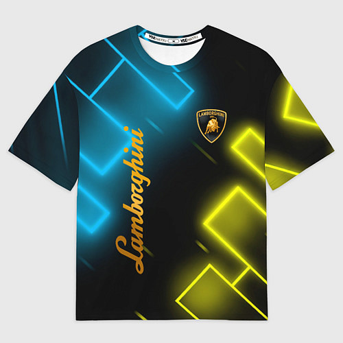 Мужская футболка оверсайз Lamborghini - Неоновые фигуры / 3D-принт – фото 1