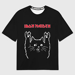 Футболка оверсайз мужская Iron Maiden Рок кот, цвет: 3D-принт