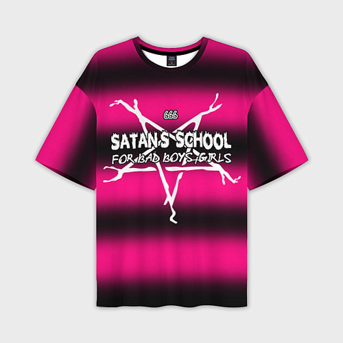 Мужская футболка оверсайз Satan school for bad boys and girls pink / 3D-принт – фото 1