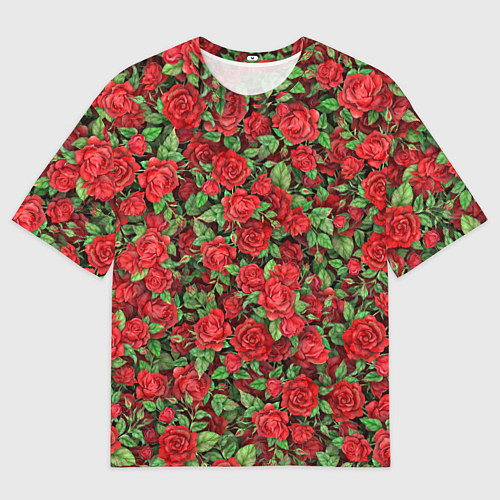 Мужская футболка оверсайз Букет алых роз / 3D-принт – фото 1