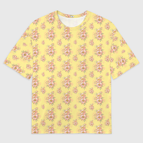 Мужская футболка оверсайз Розовые пионы на желтом фоне / 3D-принт – фото 1