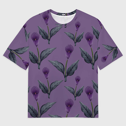 Мужская футболка оверсайз Фиолетовые каллы с зелеными листьями / 3D-принт – фото 1