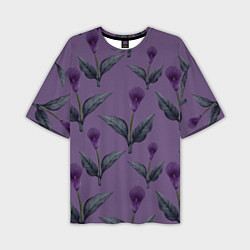 Мужская футболка оверсайз Фиолетовые каллы с зелеными листьями