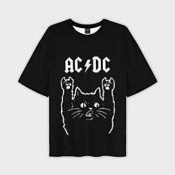 Мужская футболка оверсайз AC DC, Рок кот