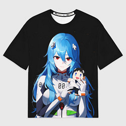 Мужская футболка оверсайз Рей Аянами с игрушкой Синдзи Евангелион