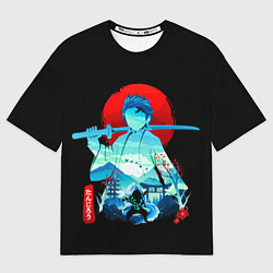 Мужская футболка оверсайз Танджиро Комадо Силуэт Клинок рассекающий демонов