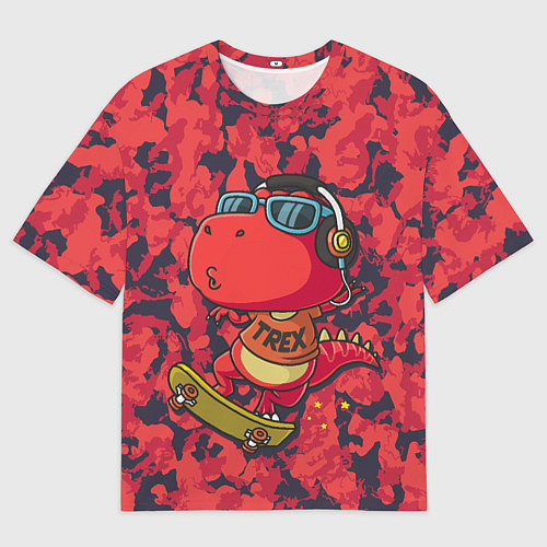Мужская футболка оверсайз Веселый динозавр на скейте / 3D-принт – фото 1