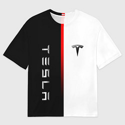 Мужская футболка оверсайз ТЕСЛА -TESLA КРАСНАЯ ЛИНИЯ МИНИМАЛИЗМ