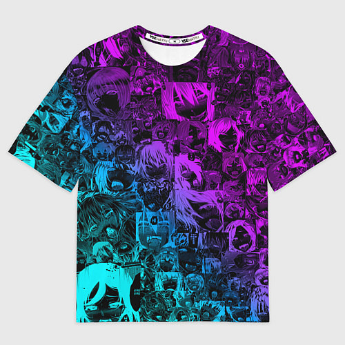 Мужская футболка оверсайз AHEGAO NEON GIRL НЕОНОВЫЙ АХЕГАО / 3D-принт – фото 1