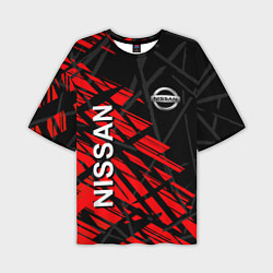 Футболка оверсайз мужская Nissan Ниссан Красно черный, цвет: 3D-принт