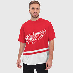 Футболка оверсайз мужская Detroit Red Wings, Детройт Ред Уингз Диагональные, цвет: 3D-принт — фото 2