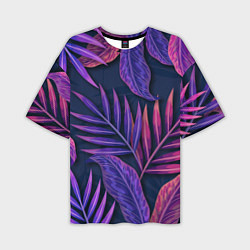 Футболка оверсайз мужская Neon Tropical plants pattern, цвет: 3D-принт