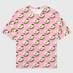 Мужская футболка оверсайз Яблочные дольки на розовом фоне с эффектом 3D