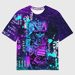 Мужская футболка оверсайз Неоновый Японский Самурай Neon Samurai Skull