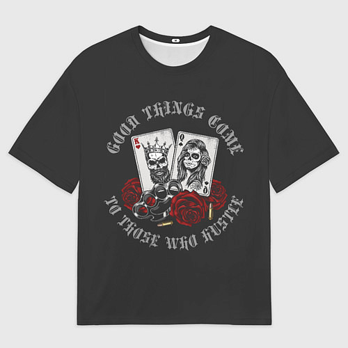 Мужская футболка оверсайз Карты, Розы, Кастет gangsters / 3D-принт – фото 1