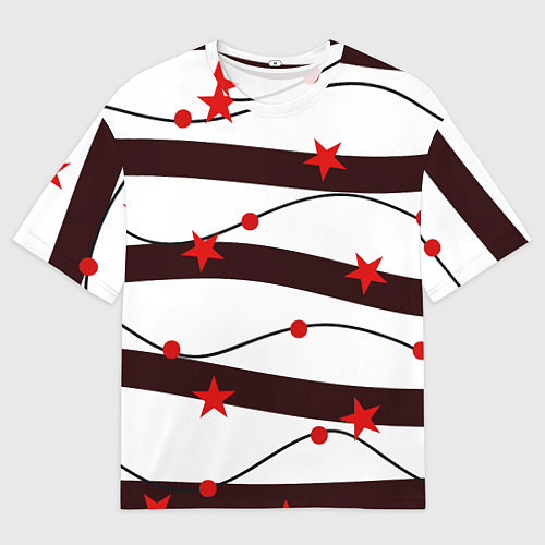 Мужская футболка оверсайз Красные Звезды На Волнах / 3D-принт – фото 1