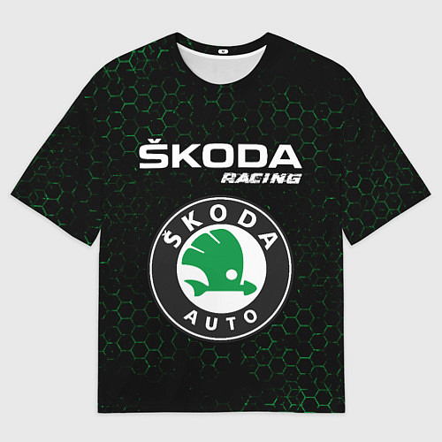 Мужская футболка оверсайз ШКОДА Racing Соты / 3D-принт – фото 1